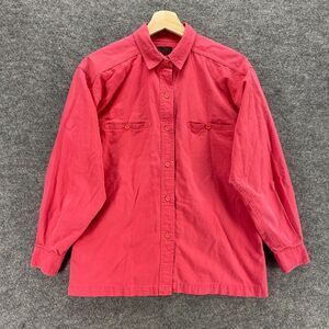 Terramar Shirt Men M Medium Red Button Up Collared Pleated Long Sleeve Cotton